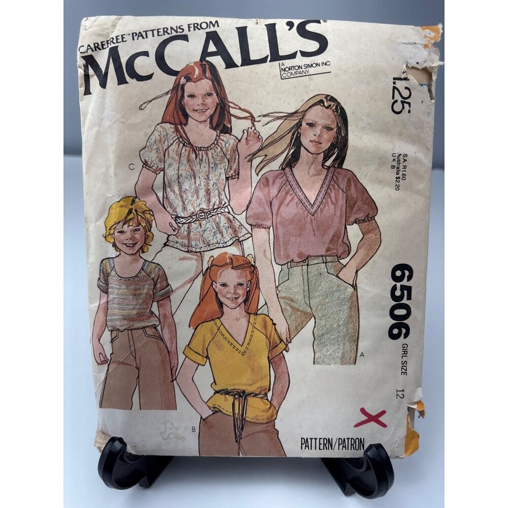 McCalls Girls Sewing Pattern 6506 Size 12 Blouse Designs Vintage Retro Style Unc